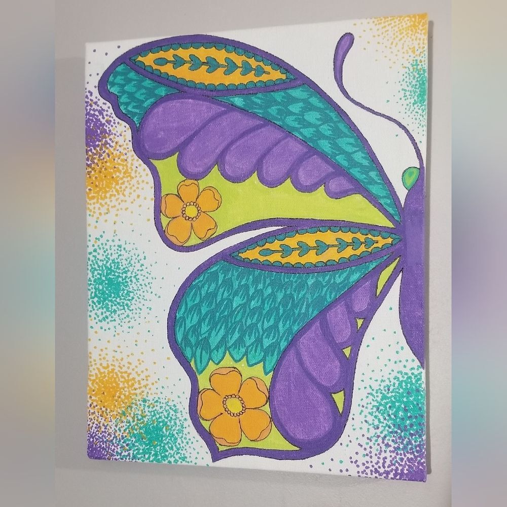 Original artwork painted canvas 8x10 scooby doo butterfly